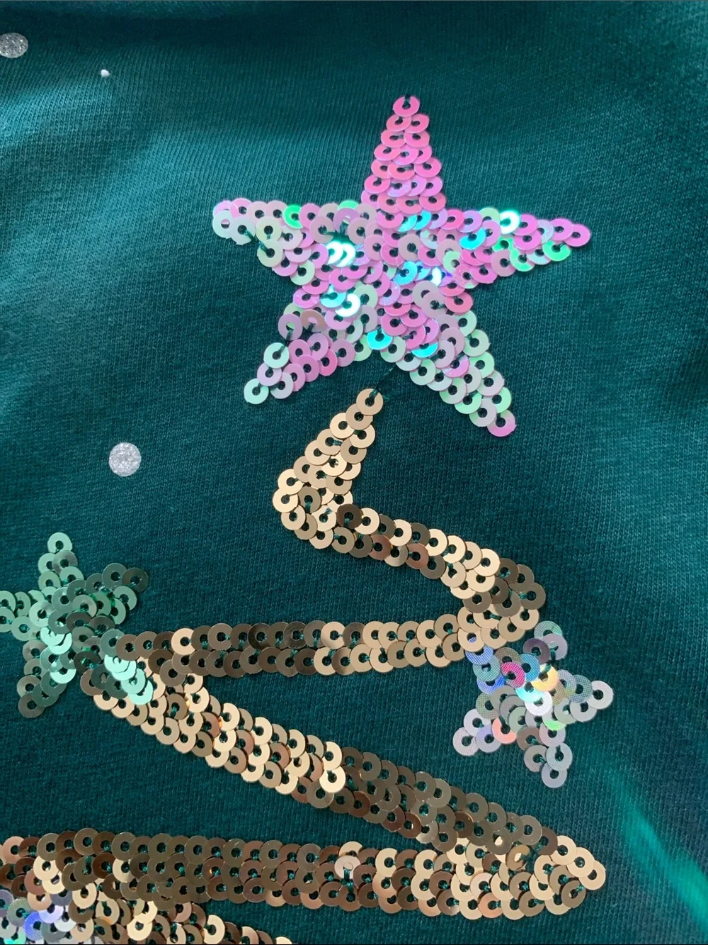 NWT The Children's Place Teal Green Long-Sleeve Sequin Tree Top Size Lg